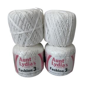 Aunt Lydia's Crochet Thread Fashion 3 Cotton 1 Super Fine White 4 Pack